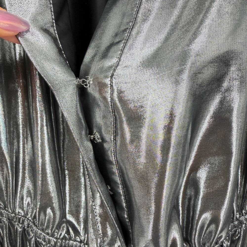 Anthropologie Somerset Maxi Dress Shine Metallic Silver Tiered Pockets 1X - Picture 8 of 16